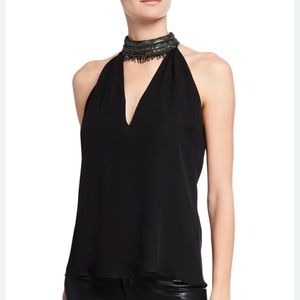 Ramy Brook Navy Raelyn Embellished Halter Top Size S